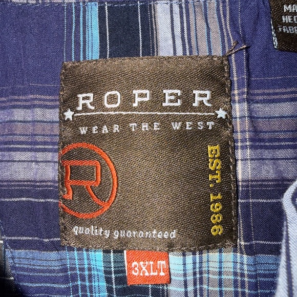 Roper Navy and White Plaid Men's Shirt - Picture 2 of 3